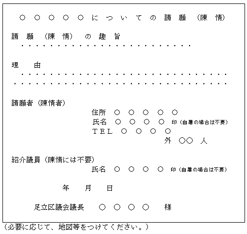 足立区議会 請願 陳情の提出